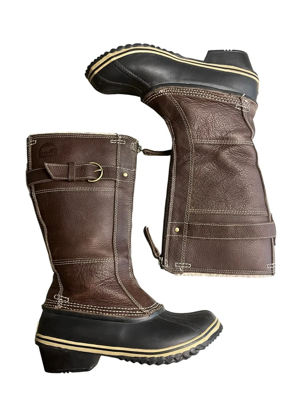 Sorel Winter Fancy Tall II Boots Womens 7 Brown Leather Waterproof Zip Snow Boot